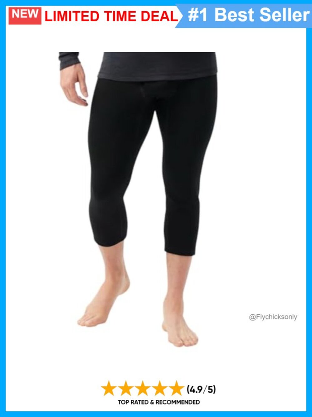 Merino Wool Thermal Base Layer 3/4 Bottom Slim Fit Hiking Pants